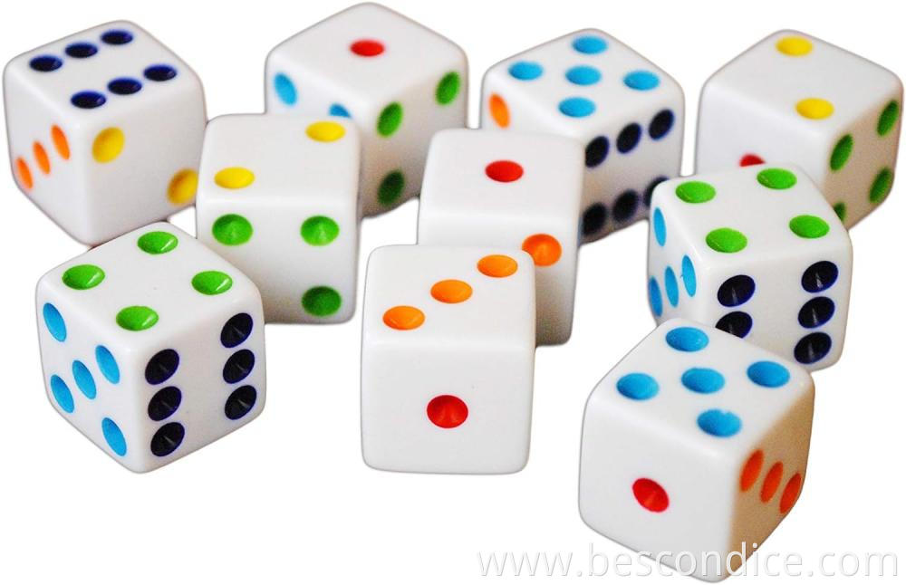 16mm Standard Dice White With Multi Color Pips 16mm Standard Dice White With Multi Color Pips